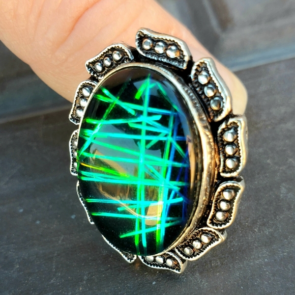 New Unique Dichroic Glass 925 Silver Ring. - Picture 7 of 16